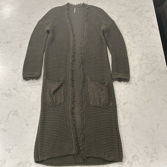 Free People - Wouldn’t Knit Be Nice Cardi Woodstock Boho Large Moss Green - Picture 15 of 16
